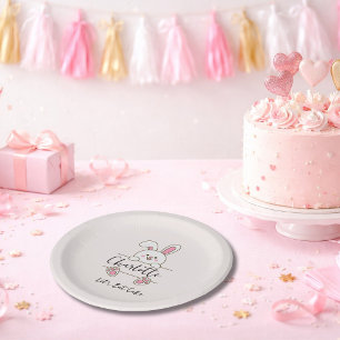 Cute Pink Bunny Girl's Let's Eat Cake Birthday Paper Plate