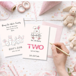Cute Pink Bunny Girl's Second Birthday  Invitation