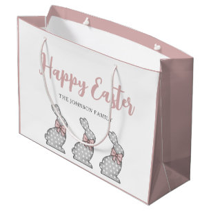 Cute Pink Bunny Happy Easter  Large Gift Bag