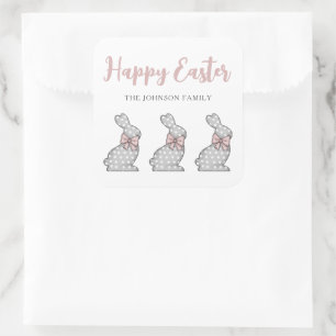 Cute Pink Bunny Happy Easter Square Sticker