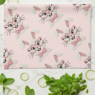 Cute Pink Bunny Heart Glasses  Kitchen Towel