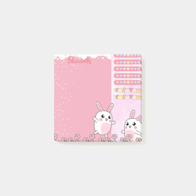 Cute Pink Bunny Personalized Custom  Post-it Notes (Front)