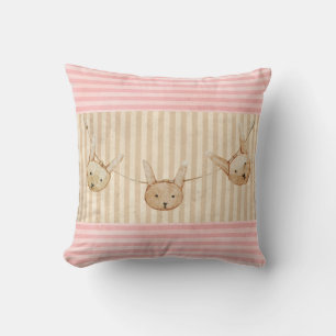 Cute Pink Bunny Rabbit Girl Throw Pillow