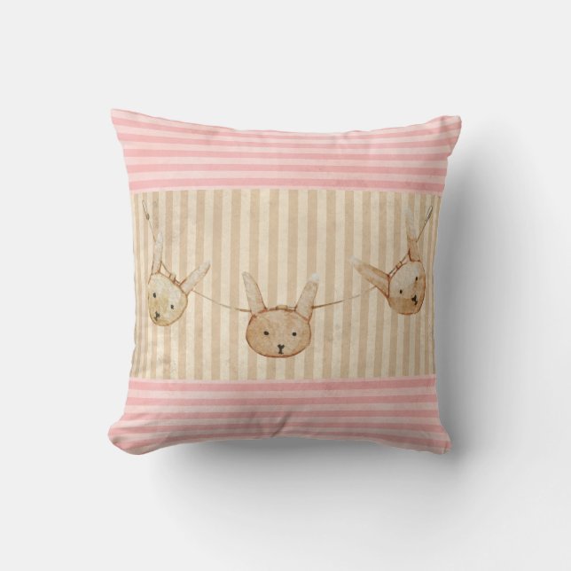 Cute Pink Bunny Rabbit Girl Throw Pillow (Front)