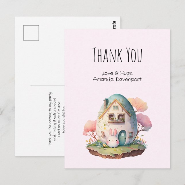 Cute Pink Bunny Rabbit Kawaii Style Thank You Postcard (Front/Back)