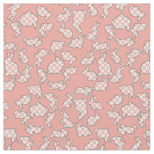 Cute Pink Bunny Rabbits Pattern Fabric