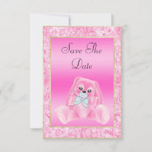 Cute Pink Bunny Save The Date Baby Shower