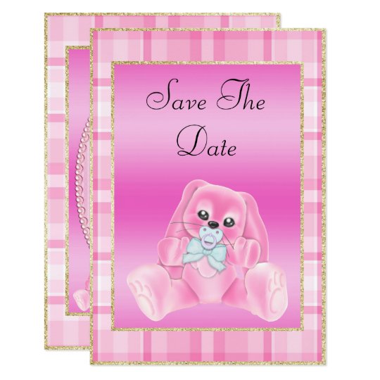 Cute Pink Bunny Save The Date Baby Shower Card