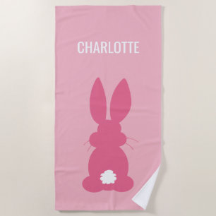 Cute Pink Bunny Silhouette Girls Personalized Beach Towel