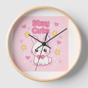 Cute Pink Bunny Wall Clock