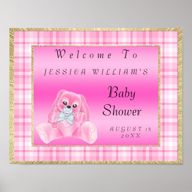 Cute Pink Bunny "Welcome" Poster (Front)