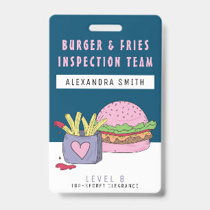 Cute Pink Burger and Fries Birthday Party Badge