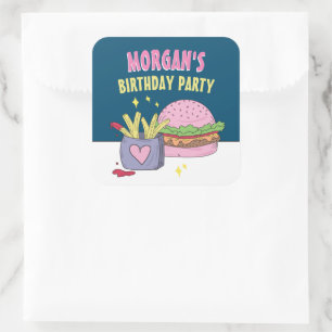 Cute Pink Burger and Fries Birthday Party Square S Sticker