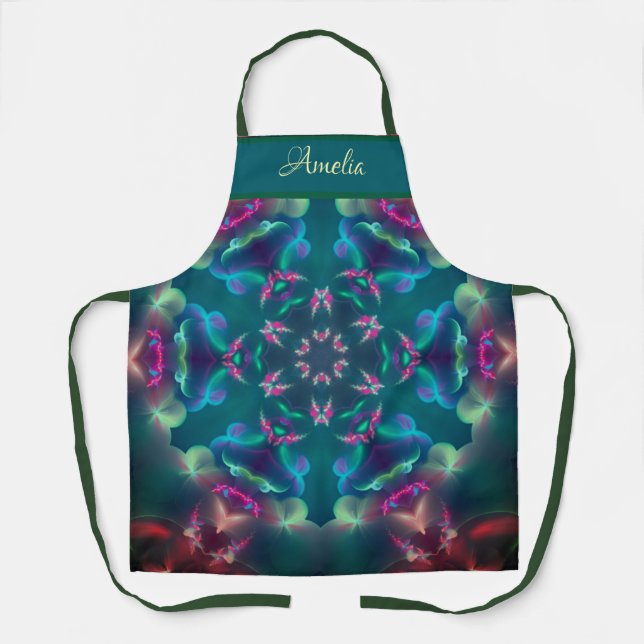 Cute Pink Butterflies Luminous Kaleidoscope Name  Apron (Front)