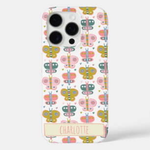 Cute Pink Butterflies Pattern Personalized Name iPhone 16 Pro Case