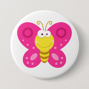 Cute Pink Butterfly 3 Inch Round Button