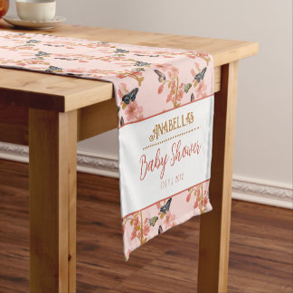 Cute Pink Butterfly Baby Shower Short Table Runner