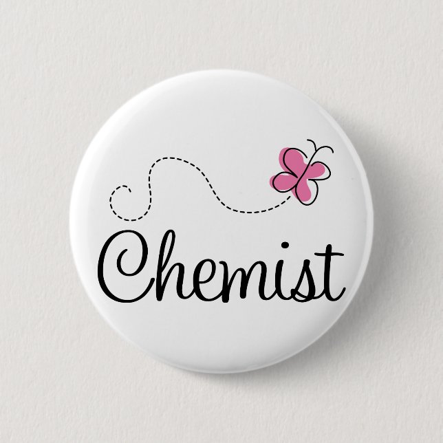 Cute Pink Butterfly Chemist 2 Inch Round Button (Front)