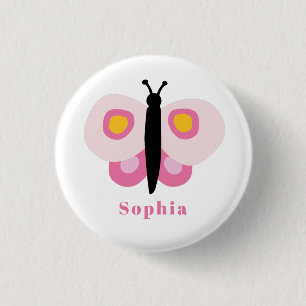 Cute pink butterfly first name 1 inch round button