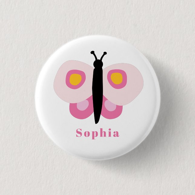 Cute pink butterfly first name 1 inch round button (Front)