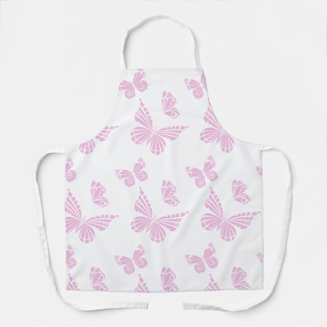 Cute Pink Butterfly Floral Spring Design Apron (Front)