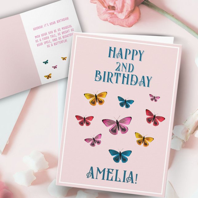 Cute Pink Butterfly Girl Birthday  Card (Creator Uploaded)