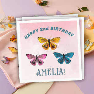 Cute Pink Butterfly Girl Birthday Party Napkin