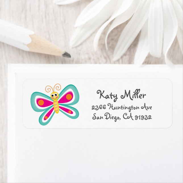 Cute Pink Butterfly Girls Address Label (Insitu)