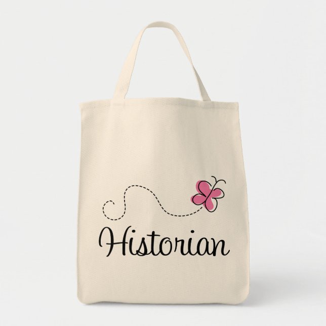 Cute Pink Butterfly Historian Tote Bag (Front)