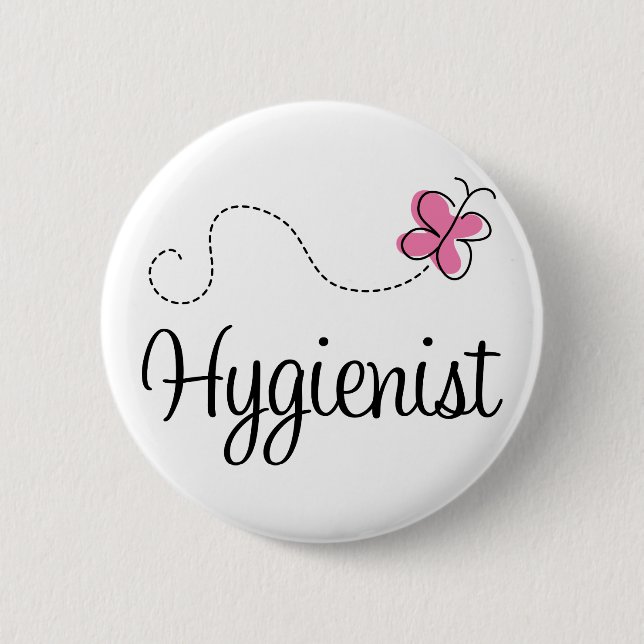 Cute Pink Butterfly Hygienist 2 Inch Round Button (Front)