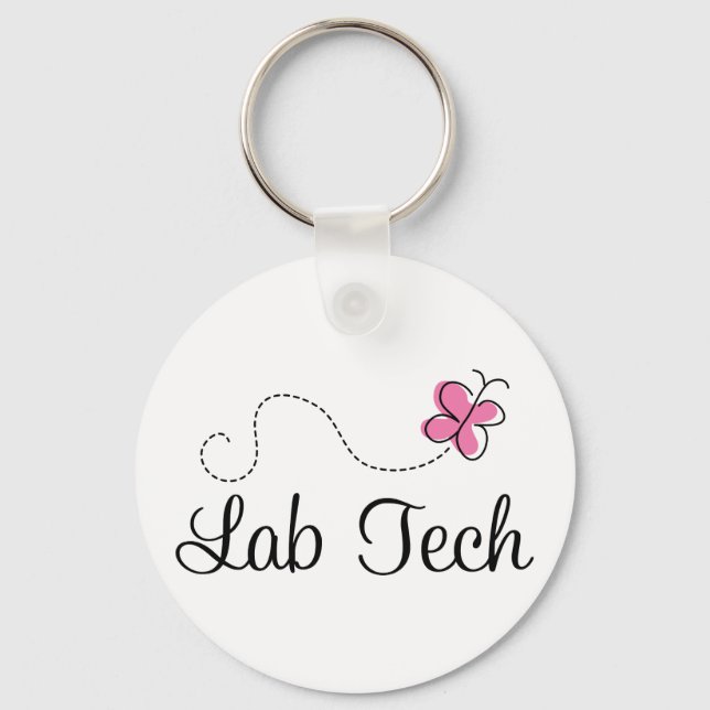 Cute Pink Butterfly Lab Tech Keychain (Front)