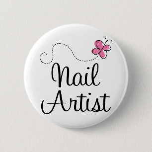 Cute Pink Butterfly Nail Artist 2 Inch Round Button