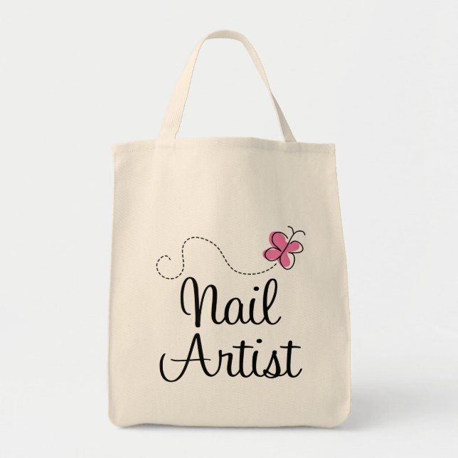 Cute Pink Butterfly Nail Artist Tote Bag (Front)