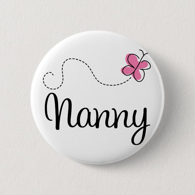 Cute Pink Butterfly Nanny 2 Inch Round Button (Front)