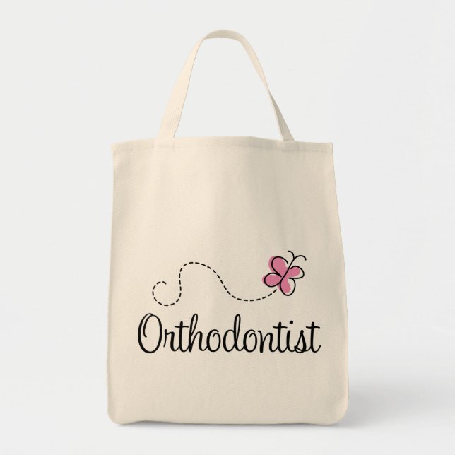 Cute Pink Butterfly Orthodontist Tote Bag (Front)