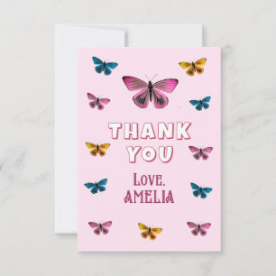 Cute Pink Butterfly Pattern Birthday Thank You Card