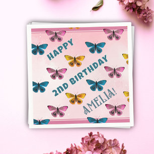 Cute Pink Butterfly Pattern Girl Birthday Party Napkin
