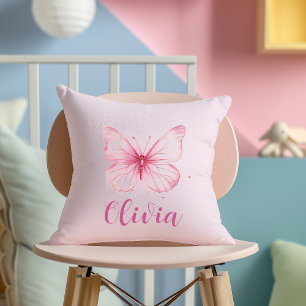 Cute Pink Butterfly Personalized Girls Cushion