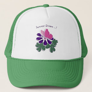 Cute Pink Butterfly Purple Flower Doodle Summer Trucker Hat