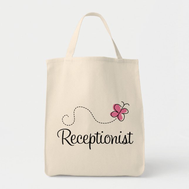 Cute Pink Butterfly Receptionist Tote Bag (Front)