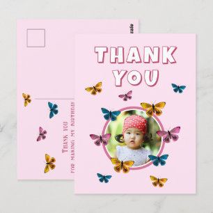Cute Pink Butterfly Thank you Birthday Photo Postcard