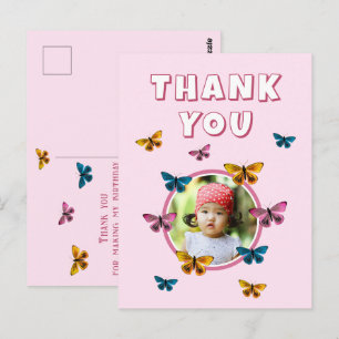 Cute Pink Butterfly Thank you Birthday Photo Postcard