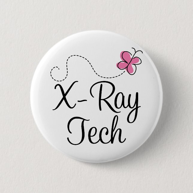 Cute Pink Butterfly X-ray tech 2 Inch Round Button (Front)