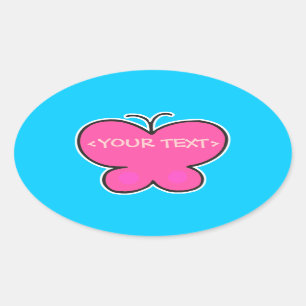 cute pink butterfly, <YOUR TEXT>, <YOUR TEXT> Oval Sticker