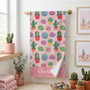 Cute Pink Cactus Beach Towel
