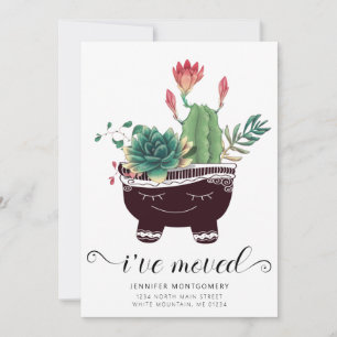 Cute Pink Cactus Succulents Whimsical Pot Moving Announcement