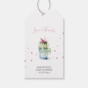 Cute Pink Cactus Watercolor Gift Tags