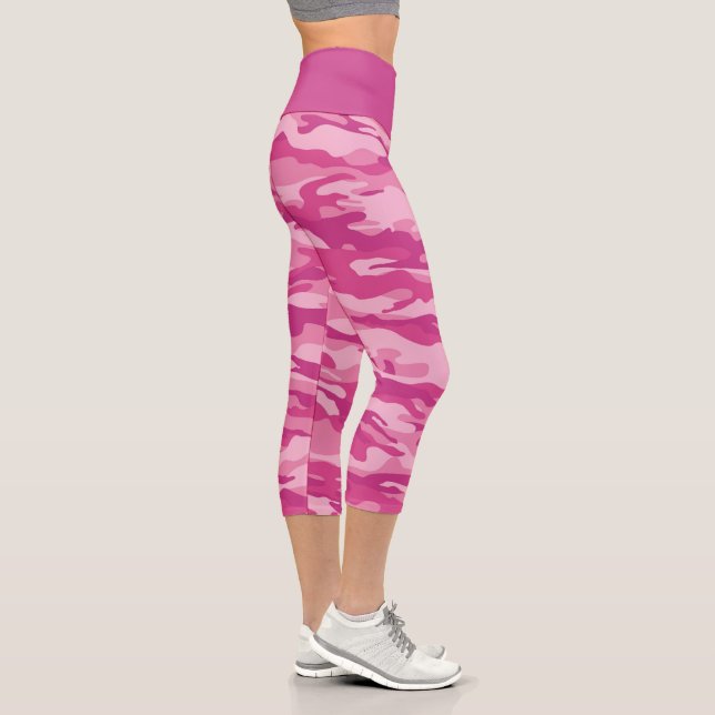 Cute Pink Camouflage Camo Capri Leggings (Right)