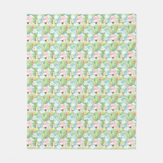 Cute Pink Camper Couverture Camping (Devant)
