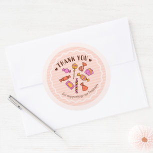 Cute Pink Candy Illustrated Thank You Round Classic Round Sticker